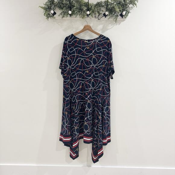 Michael Kors Handkerchief Logo Rope Print Border Dress Midnight Blue Size 3X QQ3 - Picture 4 of 4